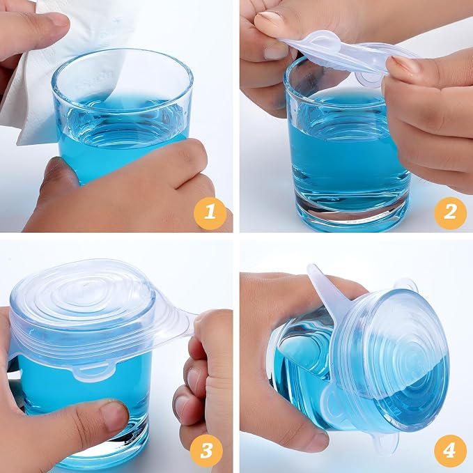 Patelai 16 Pack Silicone Jar Covers Same Size Silicone Jar Cap Stretch Lids Thicker Reusable Container Cover, Expandable Food Storage Covers Dishwasher and Freezer Safe 2.6-3.3 Inch(White)