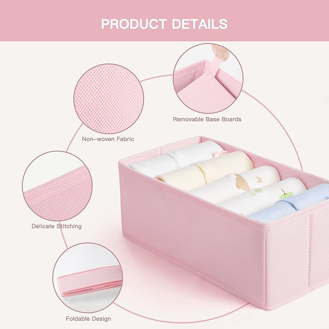 Drawer Organizer Clothes, 21 Pack Dresser Organizer for Baby Clothes, Underwear, Sock - Foldable Closet Organization and Storage Dividers Bins for Nursery, Bedroom (Pink)