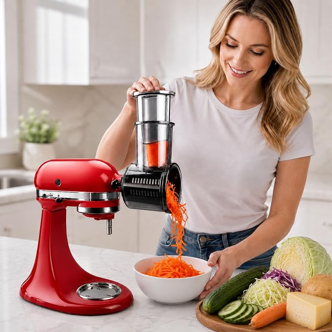 5-Blade For KitchenAid Shredder Attachment Fit Kitchenaid Mixer All Models | Large Feed Chute Cheese Grater, 304 Stainless Steel Blades, Vegetable Shredder, Kitchen Aid Accessories and Attachments