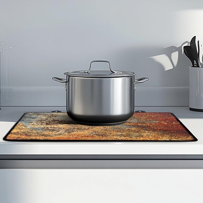 Brown Rust Metal Stove Top Covers for Electric Stove Gold Rusty Cinnamon Copper Bronze Metallic Glass Top Gas Stove Pad Heat Resistant Range Cooktop Mat for Kitchen 28"x20"