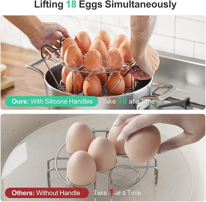 Instant Pot Egg Rack - Stackable 18 Egg Steamer, for 6/8 Qt Cooker | Stackable 18 Egg Capacity, Silicone Handles, 304 Stainless Steel, Easy Lift for 6/8 Qt Pressure Cooker, Dishwasher Safe