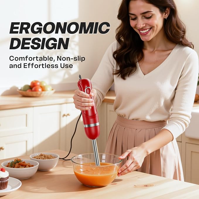 Turelar Immersion Blender Corded 400W, 2 Speed, Emulsifier, Blend, BPA-Free | Hand Blender Stick Mixer, Ergonomic Handle, Stainless Steel Blades, Effortless Blending for Soup, Smoothies, Puree, Baby Food