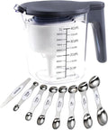 18-Pc Magnetic Measuring Cups and Spoons Set, with Lid, White | Includes 1 cover, 9 stackable cups set & 8 magnetic spoons, BPA-free & dishwasher safe, for liquid and dry baking