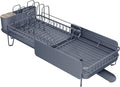 Large Expandable Dish Drying Rack for Kitchen Counter, 19.3-29.4 in, Grey | Family Size Capacity, Adjustable Dividers for Pan, Lid & Cutting Board, Stainless Steel, Rotating Spout, Utensil Holder