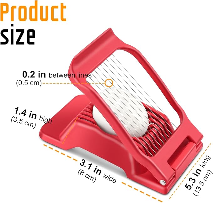 Multipurpose Heavy Duty Aluminium Egg Slicer, Stainless Steel Wire, Red | Not Dishwasher Safe, Rust Resistant, Egg Cutter for Hard Boiled Eggs, Soft Food and Soft Fruit, Salads, Butter, Cheese, Spam