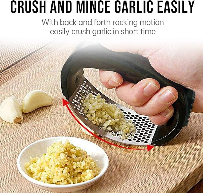 Garlic Press, Upgrade Garlic Mincer Stainless Steel Garlic Press Rocker, Professional Kitchen Gadget with Ergonomic Handle, Garlic Peeler
