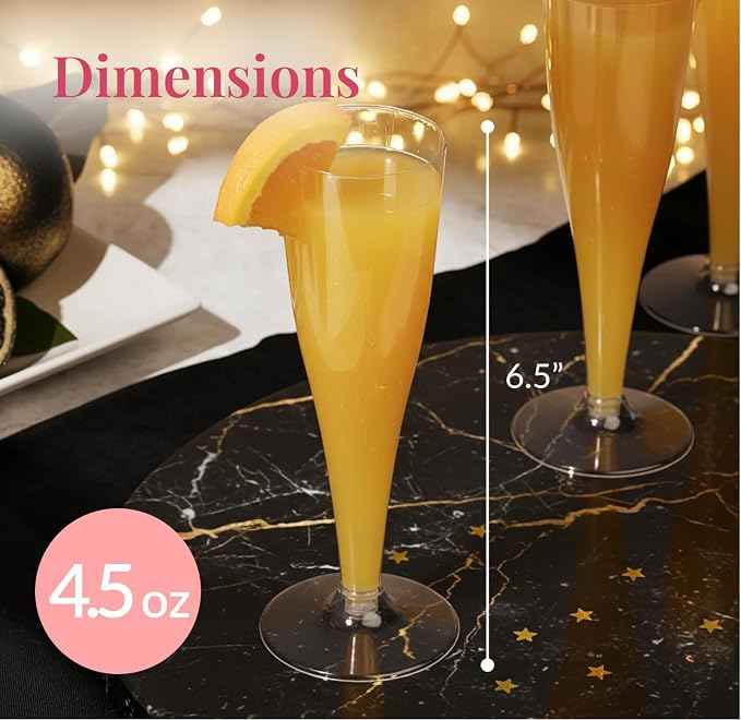 Prestee Set of 200 Plastic Champagne Flutes - Clear Champagne Glasses for Parties, Weddings, Events - 4.5 oz Disposable Drinkware - Elegant Stemware for Toasts Cocktails Mimosas