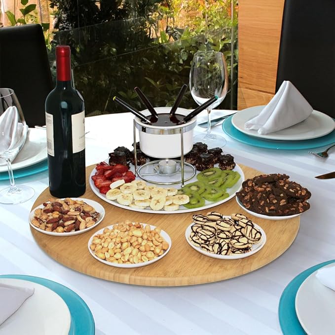 20 Inch Extra Large Bamboo Wood Lazy Susan Turntable for Dining Table Top | 100% solid bamboo top and base with smooth 360 rotation to easily share dishes, condiments, and snacks at the table