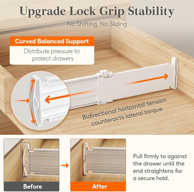 Lifewit 3.2" High Drawer Dividers for Clothes, Adjustable Drawer Organizers | 10.5"-16.5" Expandable Plastic Separator for Dresser, Kitchen, Cabinet, Closet, Nursery, Socks & Underwear Storage, 6 Pack