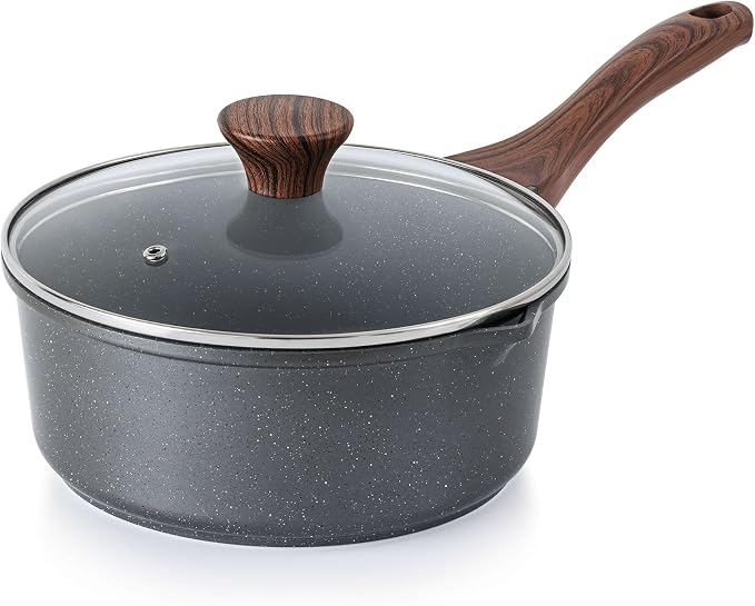 SENSARTE 3 Quarts Nonstick Saucepan with Double Pouring Spout | Swiss Granite Coating, Induction Compatible, Stay-cool Handle, PFOA/PFOS Free
