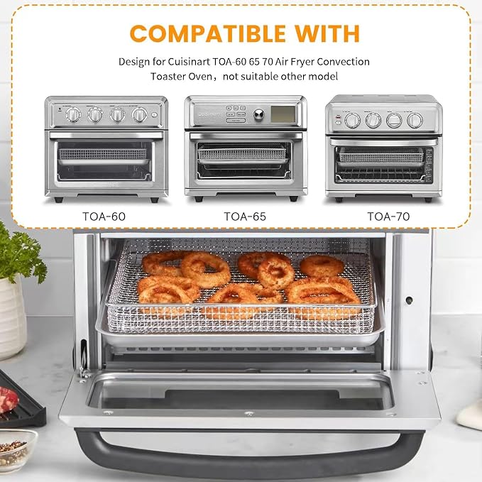Replacement Air Fryer cooling rack for Cuisinart TOA-60 65 70 Air Fryer Convection Toaster Oven, 12.4''*11'' Air Fryer Stainless Steel Wire Rack Basket Tray Accessories Parts, Dishwasher Safes