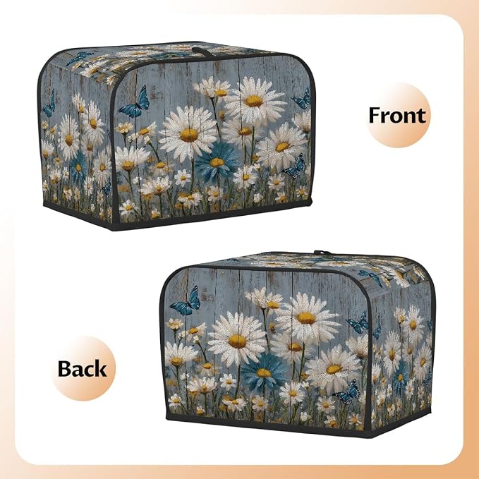 4 Slice Toaster Cover Vintage Wood Daisy Toaster Covers Four Slice Wide Slot Waterproof and Dustproof Covers for Wide Slot Toasters and Small Appliances Kitchen Decor Gifts