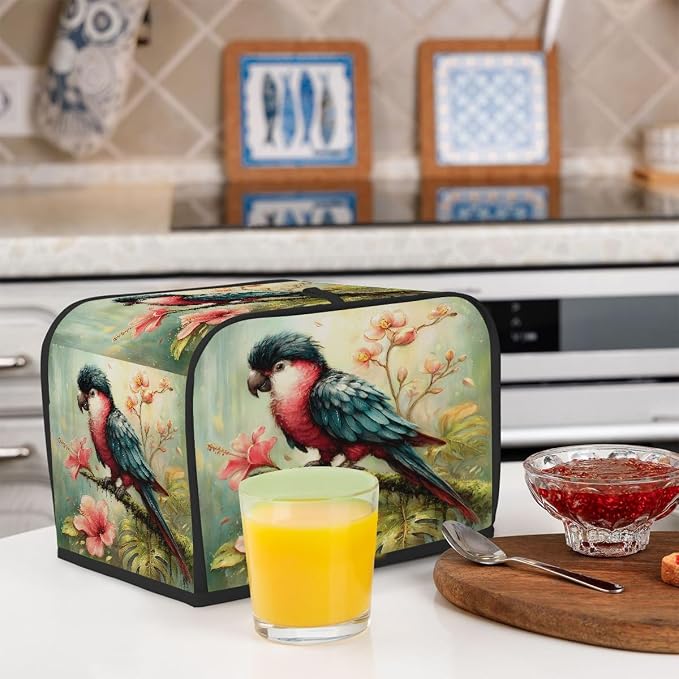 2 Slice Toaster Cover Parrot Oil Painting Floral Toaster Covers Two Slice Wide Slot Waterproof and Dustproof Covers for Wide Slot Toasters and Small Appliances Kitchen Decor Gifts