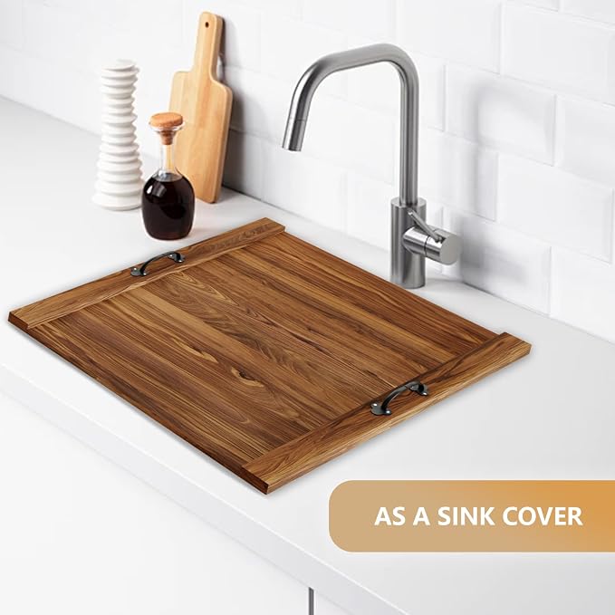 Noodle Board Stove Cover 29.5x22" with Handle Wooden Stove Top Cover Board for Electric Gas Stove Burner, Glass Range Stovetop Cover