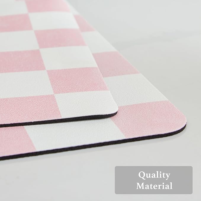Ohocut Checkered Dish Drying Mat for Kitchen Counter, Coffee Bar Station Accessories, Retro Cute Aesthetic Girly Women Modern Absorbent Drainer Mat Kitchen Drying Mat Easy Clean, Pink 16" x 24"