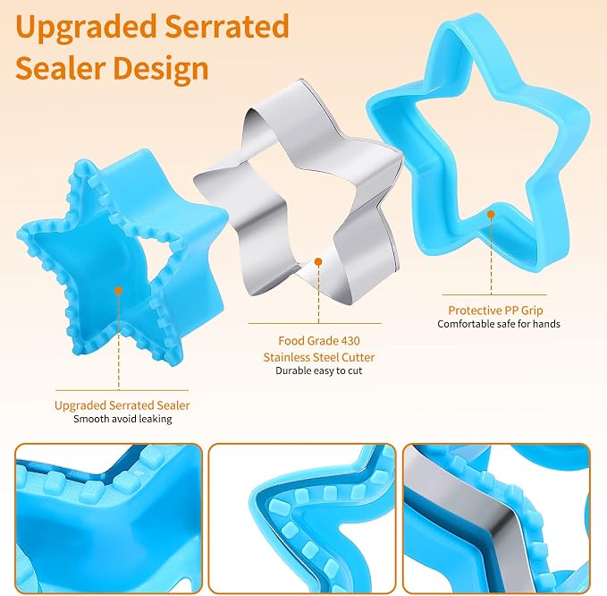 BakingWorld Sandwich Cutter and Sealer Set,14 Pcs Sandwich Maker Bread Cutters DIY Cookie Cutters Fruit Vegetable Cutter Shapes for Kids Boys & Girls Bento Lunch Box with 16 pcs Animal Food Picks