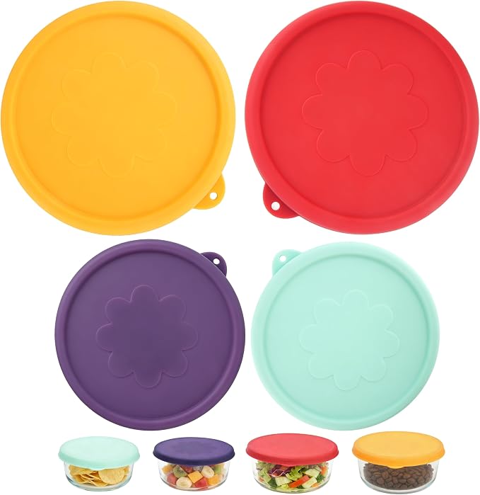 2 Cup 4 Cup Round Silicone Storage Cover Lids Replacement for Anchor Hocking Glass Bowls (Container not Included) 4 Pack