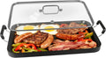 Vayepro 2-Burner Griddle Pan with Glass Lid - Nonstick Stovetop Griddle for Gas & Glass Cooktops - Aluminum Camping Grill Pan for Breakfast (Pancakes/Eggs/Bacon) (22"L x 12"W x 1.77"Th)