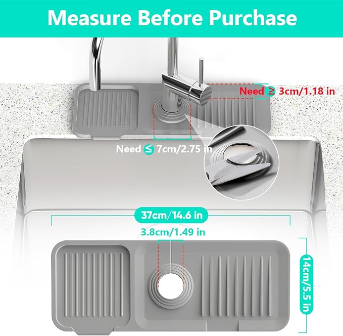14.6'' Faucet Mat for Kitchen Sink [5°Slope Fast Self-draining] Kitchen Sink Splash Guard Silicone Kitchen Sink Faucet Mat Splash Guard for Kitchen Sink Area Tidy Splash Faucet Guard Draining Mat