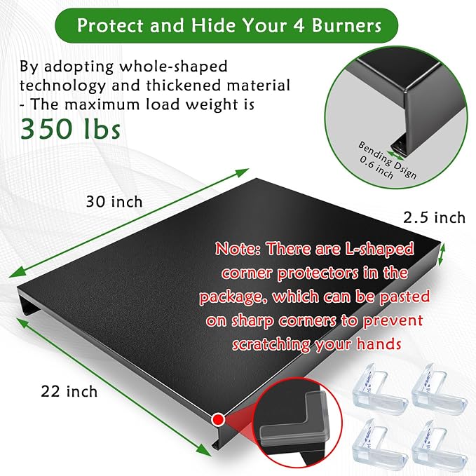 Gas Stove Cover Board, Resistance to Heat Range Covers for Gas Stove | Large Black Stove Top Covers (L30’’ x W22'' x H2.75 '') with Anti-slip Silicone Feet, Anti-collision Corner Guards