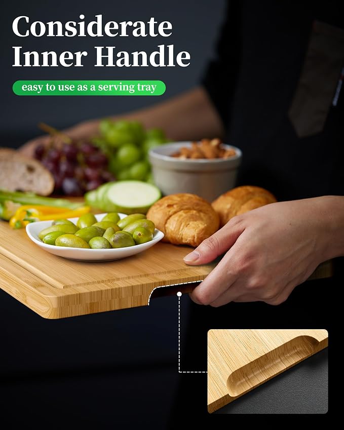 Kitsure Bamboo Cutting Board for Kitchen, Large, Natural | Multi-Sizes Wooden Cutting Boards for Chopping & Serving, Convenient Kitchen Essentials, Deep Juice Grooves