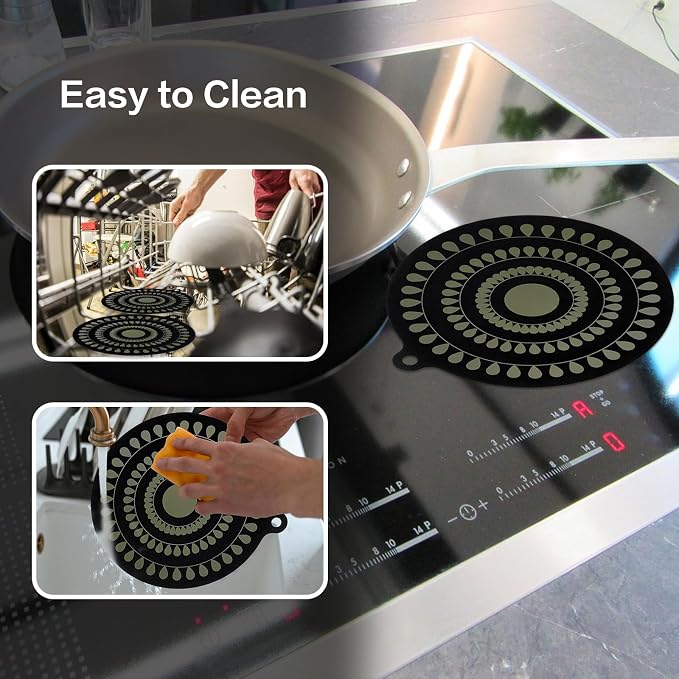 9.5 Inch Thermochromic Silicone Induction Cooktop Protect Mat,2Pcs Induction Cooktop Protective Cover,Non-Slip Pads to Prevent Pots and Pans from Sliding While Cooking