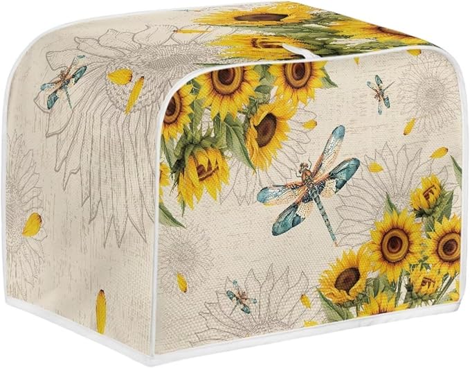 Dragonfly Sunflower Print Toaster Cover - Dustproof & Waterproof 2 Slice Small Appliance Cover
