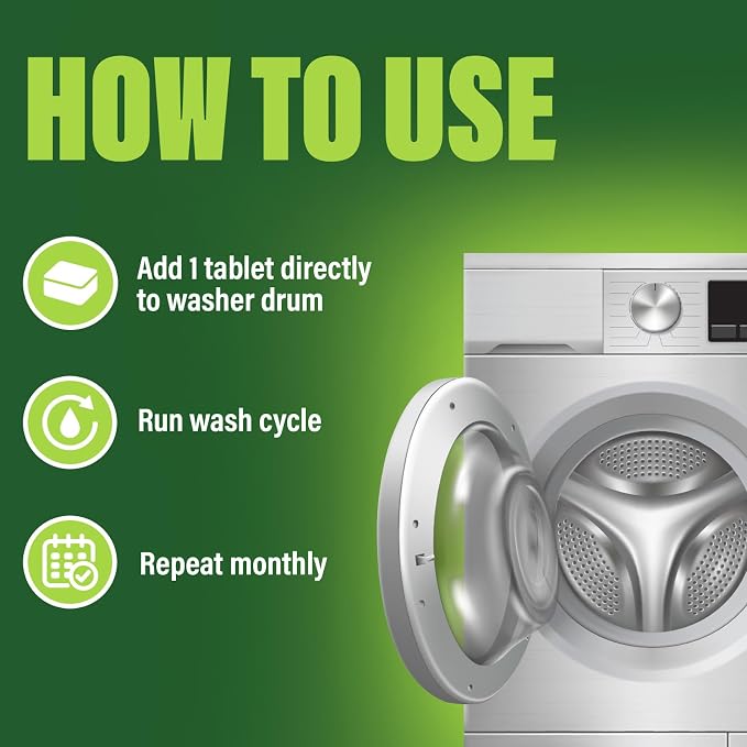 Green Gobbler Premium Washing Machine Cleaner & Deodorizer Tablets with Pipe, Drain & Hose Clean Technology | Front & Top Load Washers | 28 Count (Pack of 2)