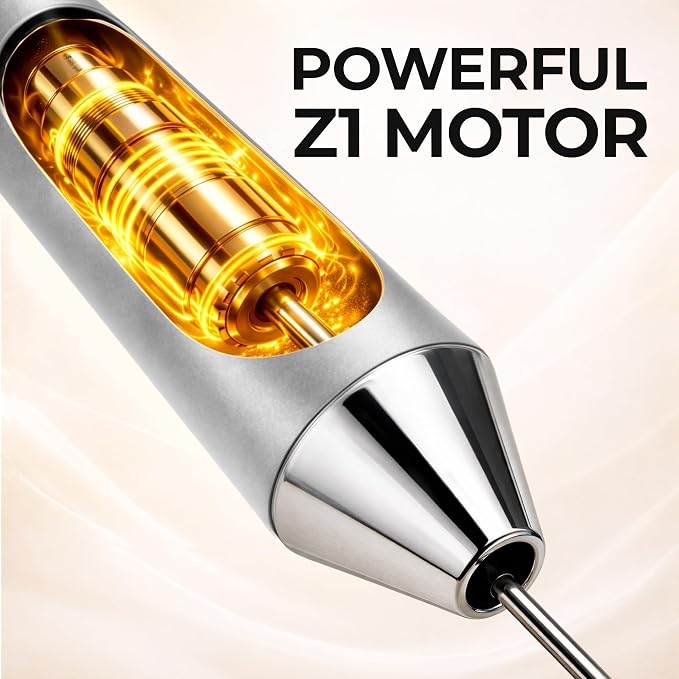 Zulay Kitchen Rechargeable Milk Frother Handheld - Frother Wand, Drink Mixer, Electric Whisk Frother, for Cappuccinos, Matcha & Protein Powder - Ultra Metal 4 Whisk, 1800mAh Silver