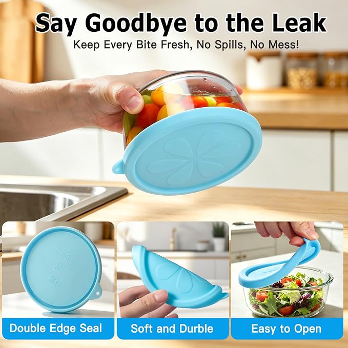 2 Cup Silicone Replacement Lids Compatible with Pyrex 7200-PC Glass Bowls, 4 Pack BPA Free & Leakproof Round Food Storage Covers, Safe for Dishwasher Refrigerator Microwave Use 4 Colors