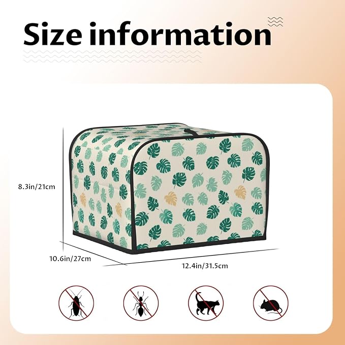 4 Slice Toaster Cover Tropical Leaf Dust Proof Washable Kitchen Appliance Cover with Pocket, Oxford Fabric Countertop Toaster Protector for Standard Toasters Small Appliances