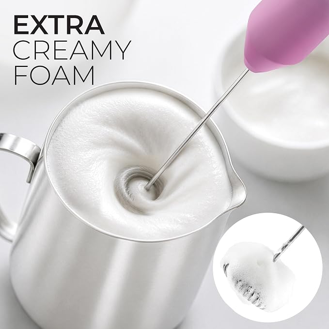 Zulay Kitchen Powerful Milk Frother AA Batteries Included – Ultra Fast Handheld Drink Mixer with Stainless Steel Whisk Stirrer for Coffee, Protein, Matcha & More, Frother Wand Electric Frothmate