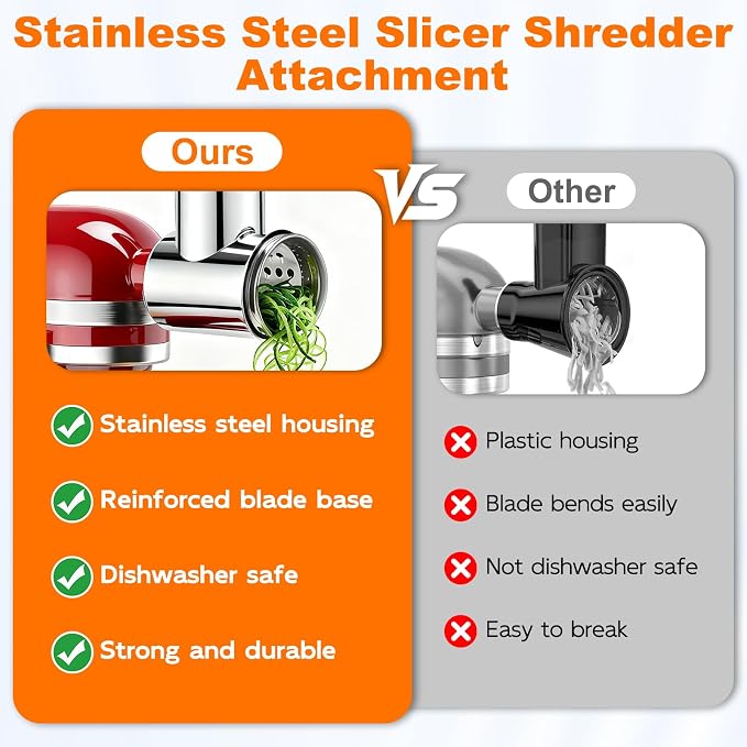 Stainless Steel Slicer Shredder Attachments for KitchenAid Stand Mixers | Vegetable Shredder, Cheese Grater, Salad Maker, Food Slicers Chopper Grinding Powder Accessories