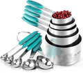 U-Taste Measuring Cups Spoons Set, 18/8 Stainless Steel, 10Pcs, Teal | Upgraded Thickened Handle, Reinforced Welded Joints, Nested Stackable Design, Metal Measure Set for Kitchen Baking Cooking