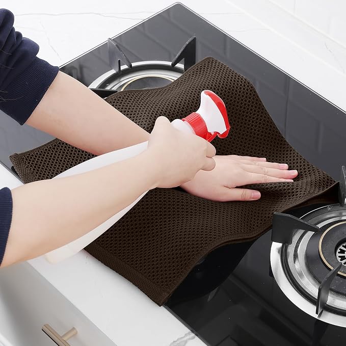 Homaxy 100% Cotton Waffle Weave Kitchen Towels, 3-Pack, Dark Brown | 13 x 28 Inches, Ultra Soft Absorbent Dish Towels, Quick Drying Cleaning Towels