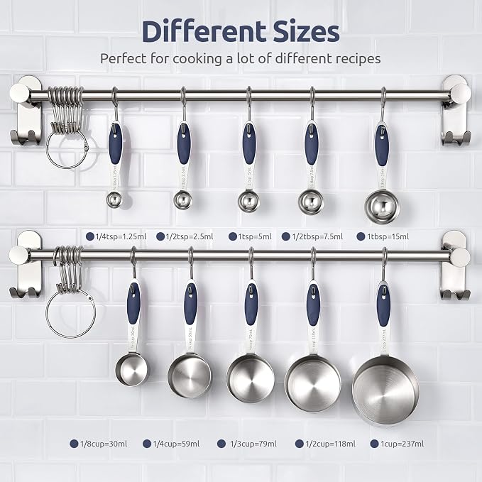 U-Taste Measuring Cups Spoons Set, 18/8 Stainless Steel, 10Pc/Midnight Blue | Upgraded Thickened Handle, Reinforced Welded Joints, Nested Stackable Design, Metal Measure Set for Kitchen Baking Cooking