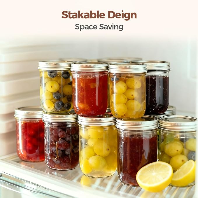 ComSaf 8 oz Mason Jars Bulk Set, 12 Pack Small Regular Mouth Jars with Lids | BPA-Free Materials, Half-Pint Portions, Small Jam, Jelly, Honey Sample, Spice Rack, DIY Candles, For Big Canning Project