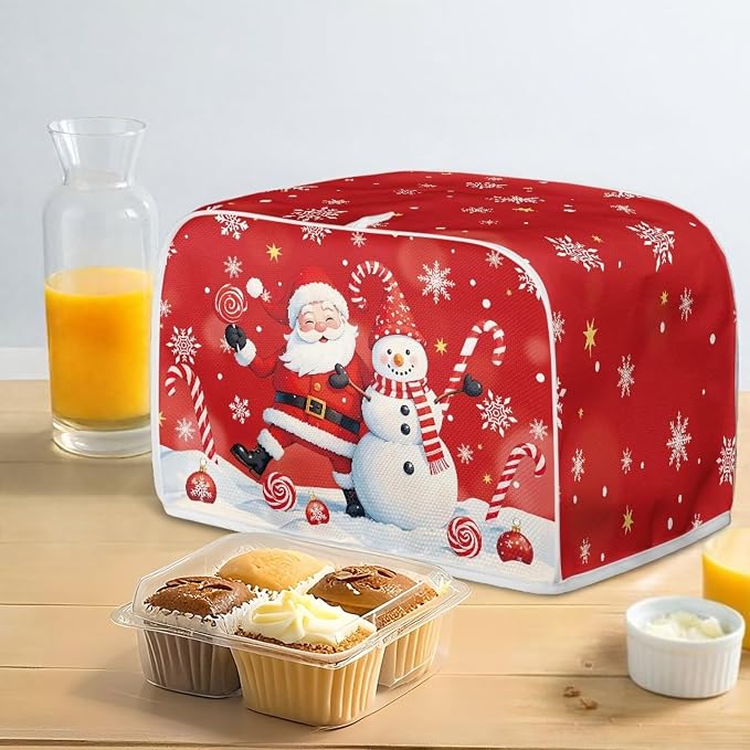 Christmas Toaster Cover 2 Slice Dustproof Toaster Bread Maker Cover Small Kitchen Appliance Fingerprint Protection Kitchen Decor, Cute Snowman Santa