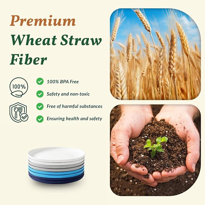 Wheat Straw Mini Plates | For Dessert, Appetizer, Breakfast & Snacks | Long-lasting Plastic Plates & Salad Plates Collection -8-Pack Small Plate Set -Island Series