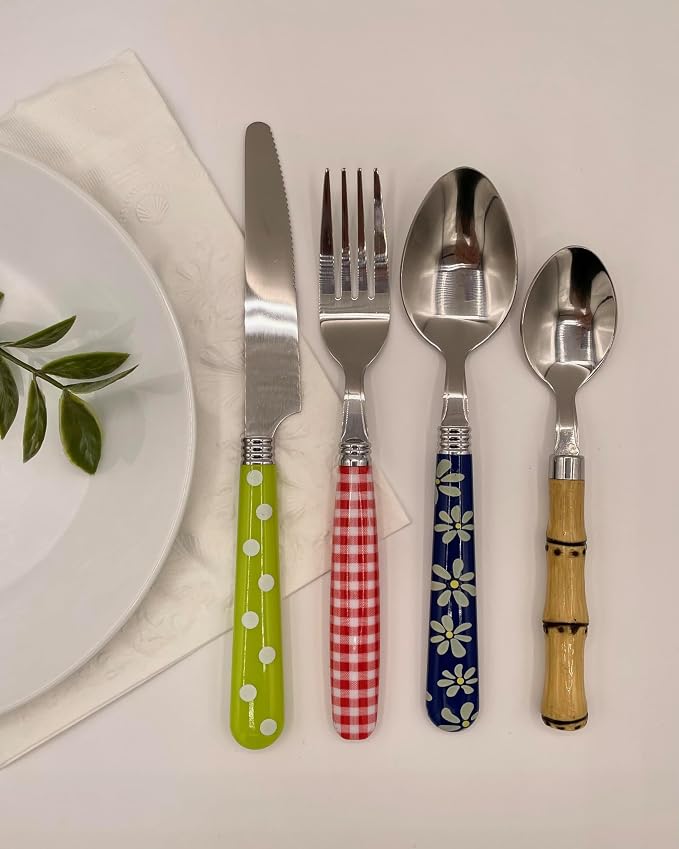 Gypsy Color Eclectic Mosaic Mix & Match Stainless Steel Flatware Collection, Set of 16