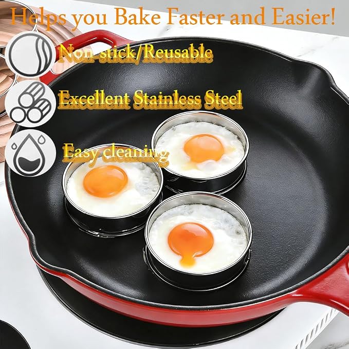 16packs English Muffin Rings Crumpet Rings 4 Inch Stainless Steel Double Rolled Tart Ring Nonstick Metal Round 4'' Ring Molds for Baking Cookies, Pancakes, Pastry