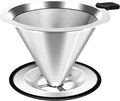Pour Over Coffee Dripper, Stainless Steel Coffee Filter, Paperless Reusable Coffee Filter, Double Micromesh 600 Mesh Strainer Coffee Maker with Heat-Resistant Silicone Handle & Base (1-2 Cups)