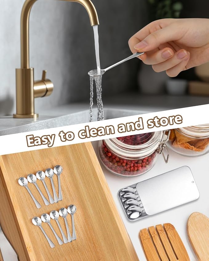 10PCS Tiny Spoons - Mini Stainless Steel Spoons 2.9 inch for Salt Jars Spice Jars, SUS 304 Food Grade Seasoning Spoon for Powder Spices, Pepper, Sugar, Coffee (10, 2.9Inch(7.3cm)-Silver)