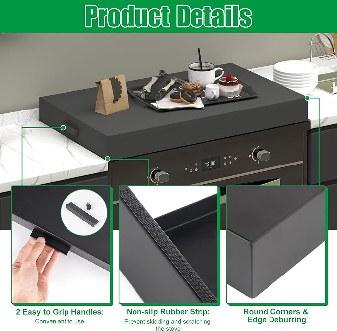Forestchill Stove Top Cover, Heavy Duty Metal Gas Stove Cover Board with Handles, 30"L x 22"W x 3"H Noodle Board for Cooktop, Gas/Electric Stove, Expanding Kitchen Space & Easy to Clean