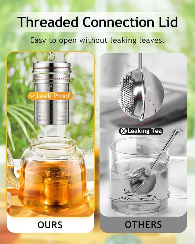 HOUSE AGAIN Tea Infuser, Extra Fine Mesh Tea Infusers for Loose Tea, 18/8 Stainless Steel Tea Strainer with Extended Chain Hook, Tea Steeper for Brew Tea, Spices & Seasonings Small × 2
