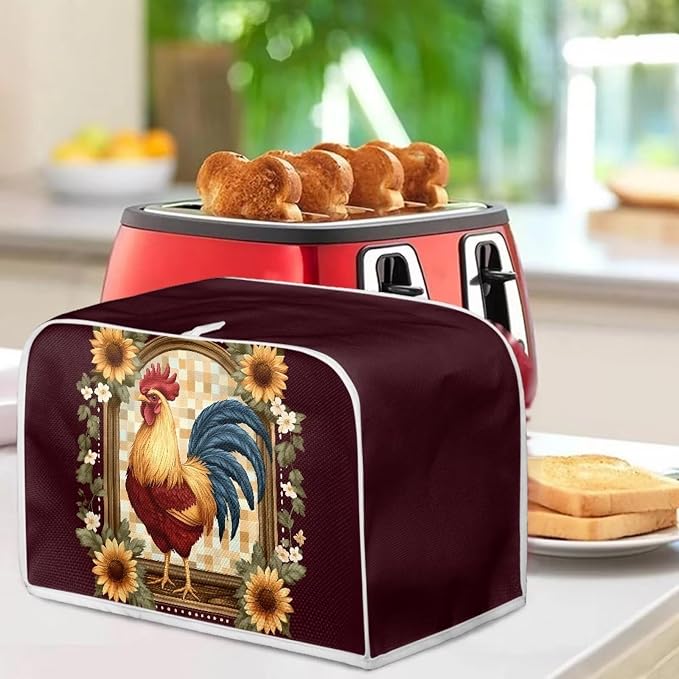 Chicken Sunflower Toaster Cover, Foldable Two Slice Toaster Appliance Dust-proof Cover for Kitchen Small Appliance Dust Cover and Fingerprint Protection Home Decor