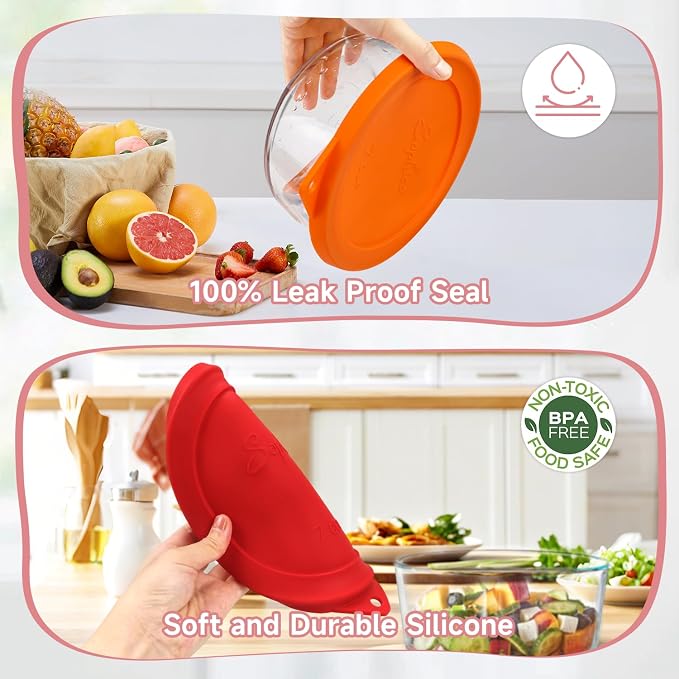 SOPHICO 7Cup Round Silicone Lid Replacement for Pyrex&AnchorHocking 7402-PC | Food Grade Silicone, Leakproof、Airtight Lids, Dishwasher Microwave Safe