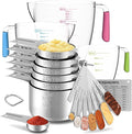 Stainless Steel Measuring Cups and Spoons Set, 6 Stainless Steel Measuring Cups, 7 Measuring Spoons & 1 Leveler, 3 Plastic Measuring Cup with 1 Measuring Conversion Chart