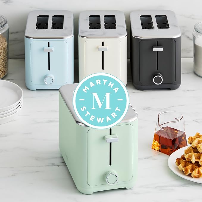Martha Stewart 2-Slice Toaster, 3 Presets & 10 Shade Settings, Honeydew | Gluten-Free, Bagels, Extra-Wide Self Centering Slots, Waffles & Artisan Bread, Shade Memory, Cord Wrap & Removable Crumb Tray