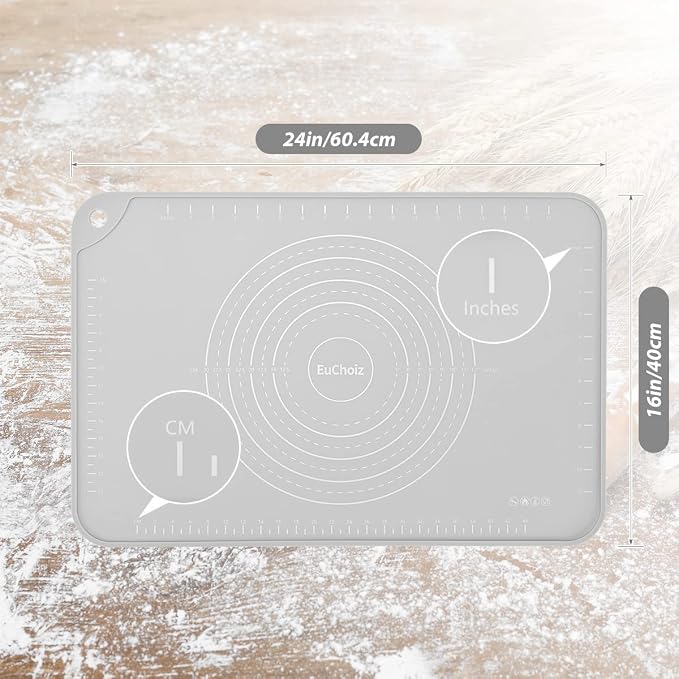 Silicone Pastry Mat 24"*16" Extra Thick Non Stick Baking Mat Food Grade Silicone Dough Rolling Bake Mat with Edge Heightening